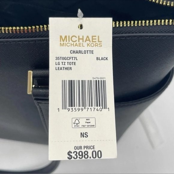 Michael Kors Charlotte Tote Bag Black Leather - Picture 9 of 9